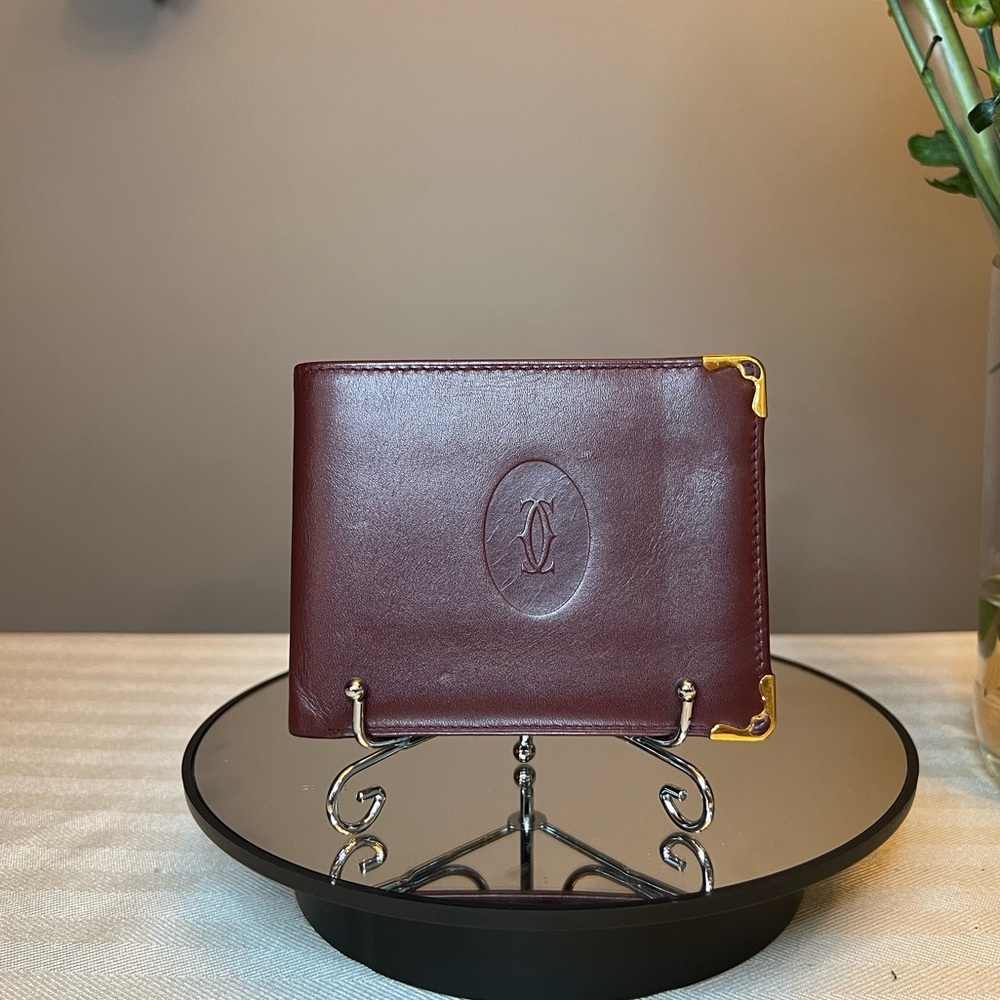 CARTIER BiFold Compact Men’s Wallet Bordeaux Burgundy Vintage